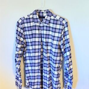 GAP Men's White and Blue Plaid Button-Down Shirt